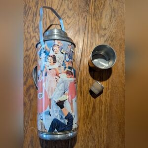 Vintage 50's Tin Litho Thermos With Party Motif - Thermos Shell Only